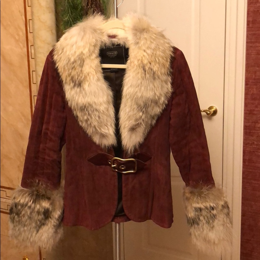 Coach guilted suede lined with Fox trim jacket